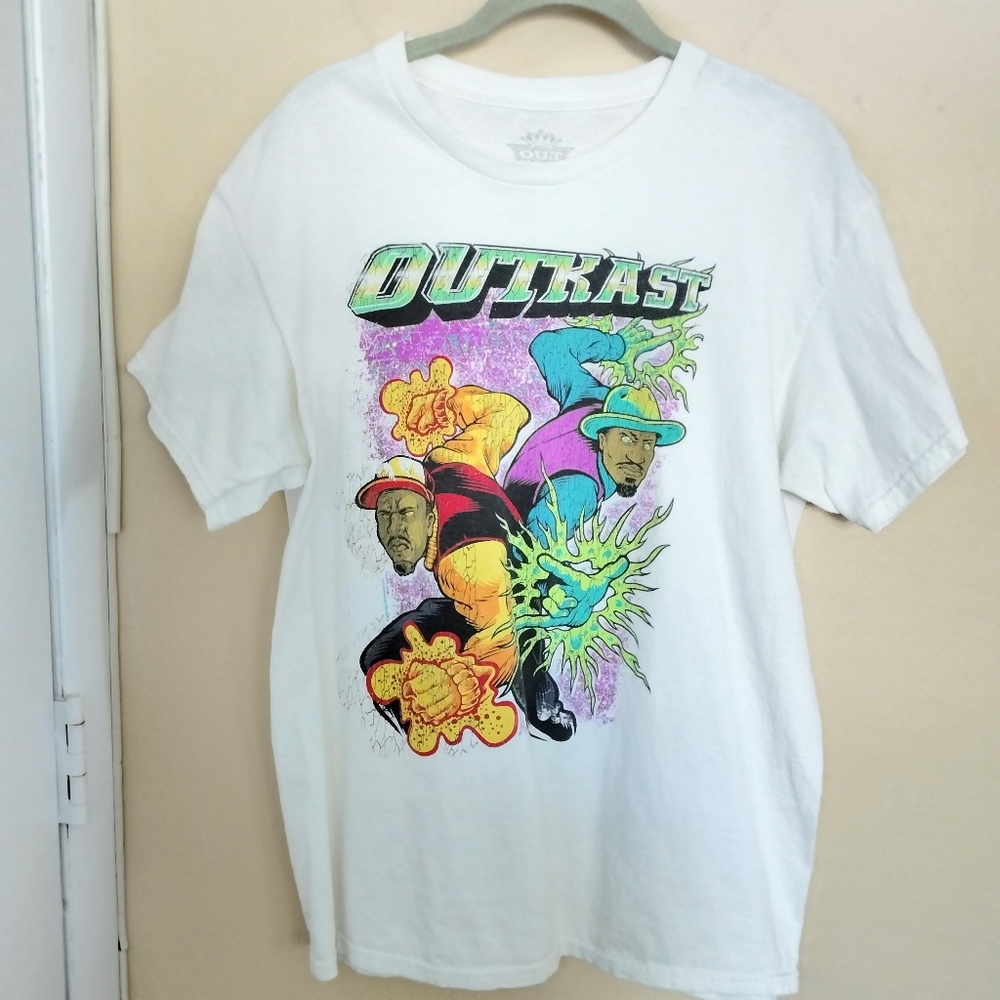 OutKast White Vintage Style Graphic Tee T-Shirt Big Boi Andre 3000 Hip Hop 90s